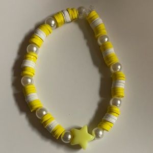 handmade clay bead friendship bracelet- yellow- star - stretchy